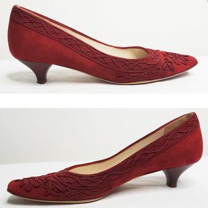 Emma Hope's Shoes Womens Wine Red Leather Suede Kitten Heel Pumps 6